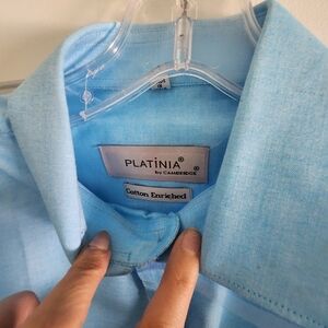 NEW Blue Casual Button Down Shirt with Classic Collar Cotyon By CAMBRIDGE